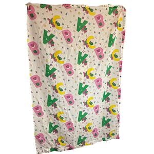 Vintage 1993 BARNEY Flat Bed Sheet‎ Child Alphabet 91" X 64"Lyons Group